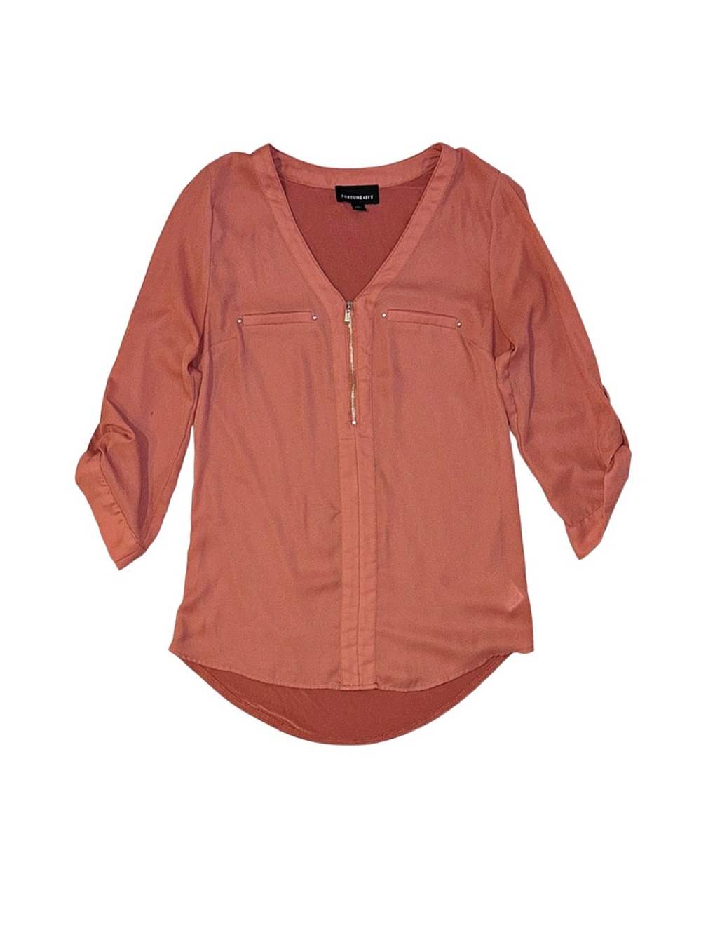 FORTUNE + IVY Woman's Coral Colored 3/4 Sleeve Blouse Size Small